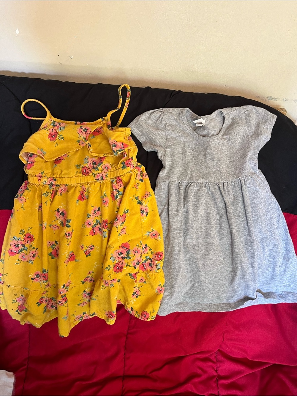 Girls Yellow Floral Sundress & Gray Tee Dress Set
